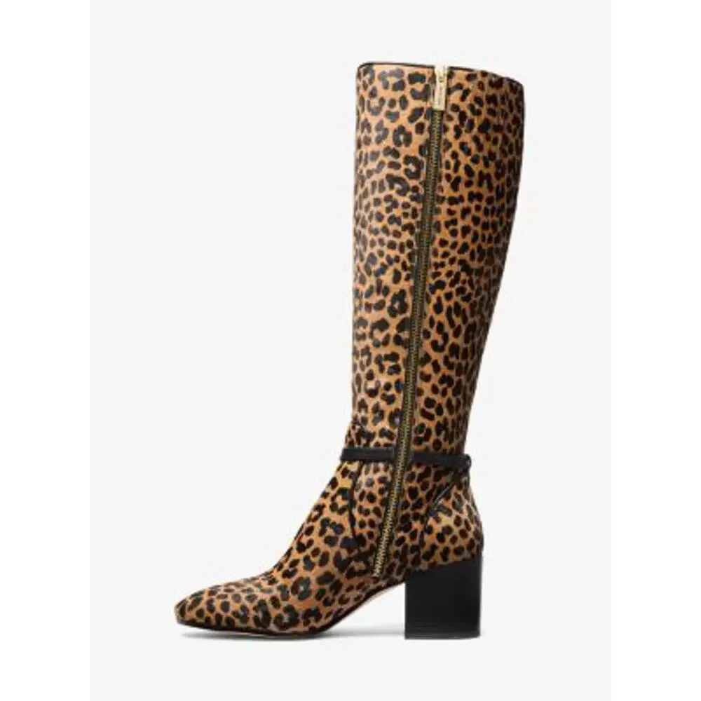 Michael Kors Ella Leopard Print Calf Hair Block Heel Boot 8 - Picture 4 of 5